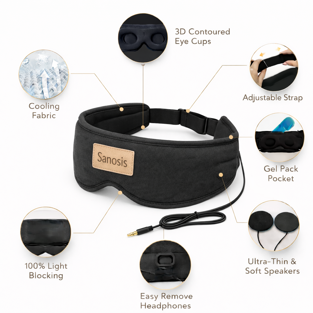 Sanosis Explorer - Wired Enhanced Audio Mask with 100% Blackout, 3D Eye Comfort