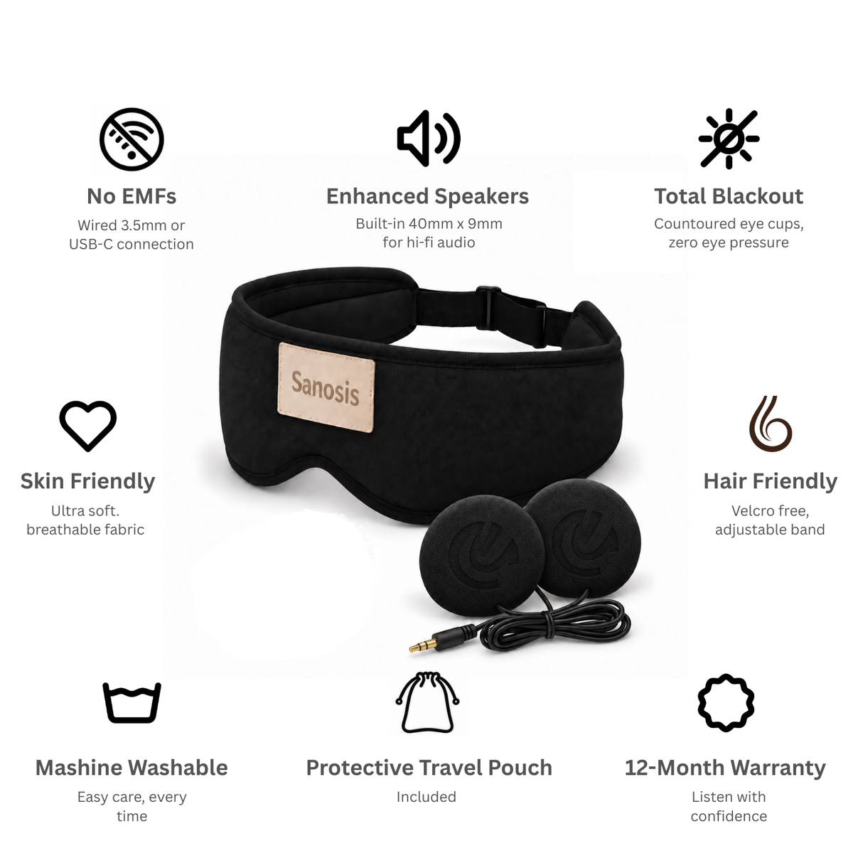 Sanosis Ascend Enhanced - Premium Wired Sleep Headphones