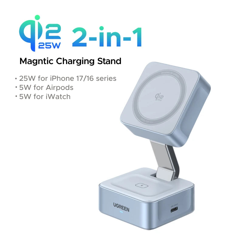 2-in-1 magnetic charging stand with UGREEN branding on a white background
