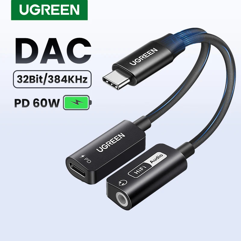 UGREEN DAC adapter with USB-C to USB-A cable on a white background