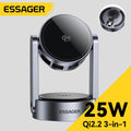 Essager wireless charging stand with 25W Qi2.2 3-in-1 feature on a gray background
