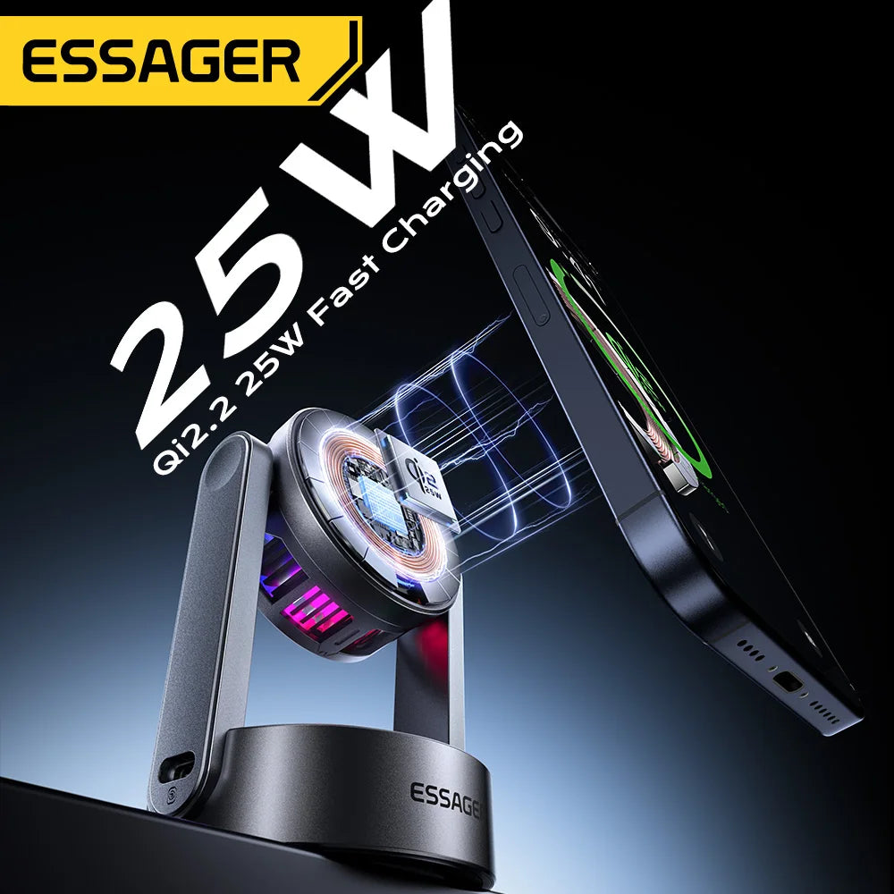 Essager fast charging stand with smartphone on a black background