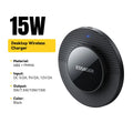 Black desktop wireless charger with Essager branding on a white background
