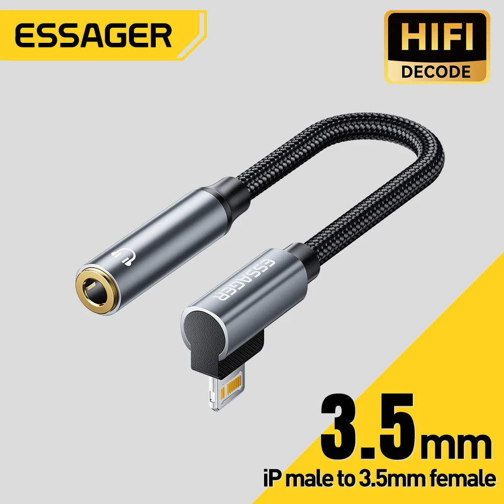 ESSAGER audio cable adapter with 3.5mm connector on a gray background