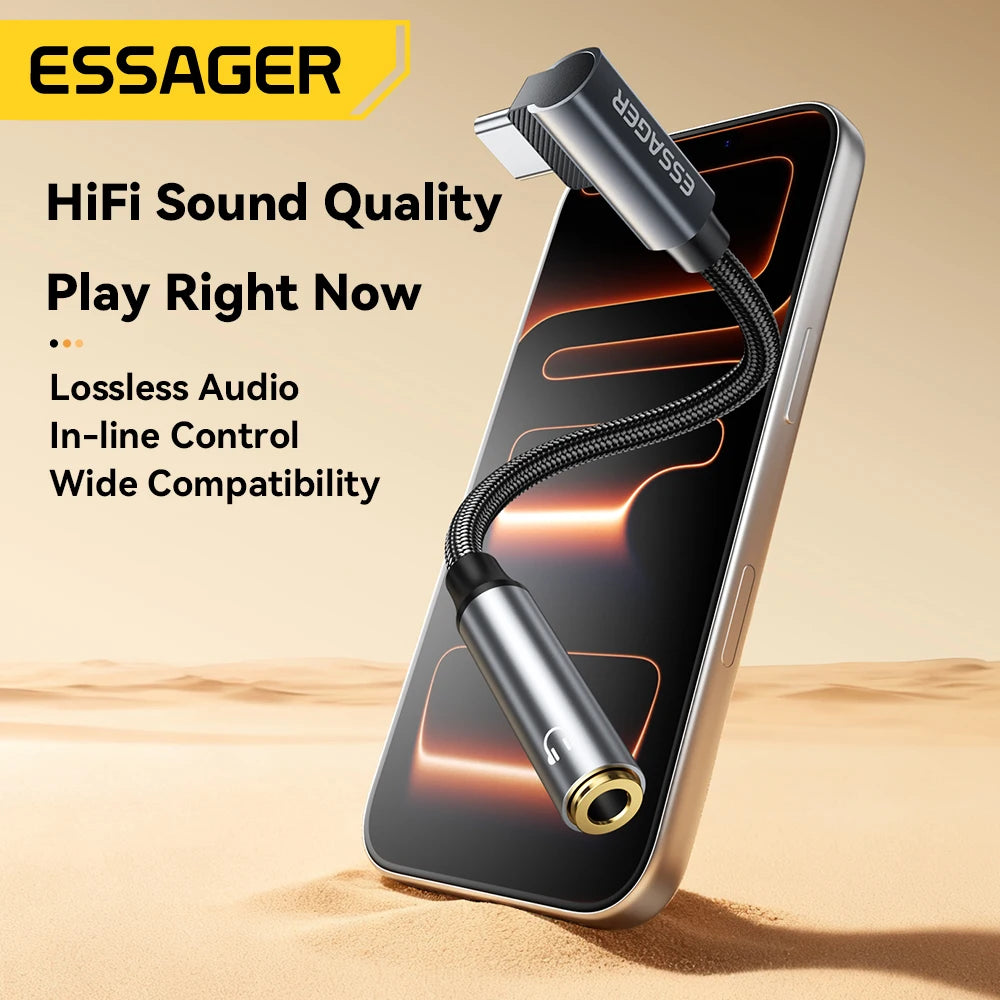 ESSAGER audio cable with smartphone on a beige background